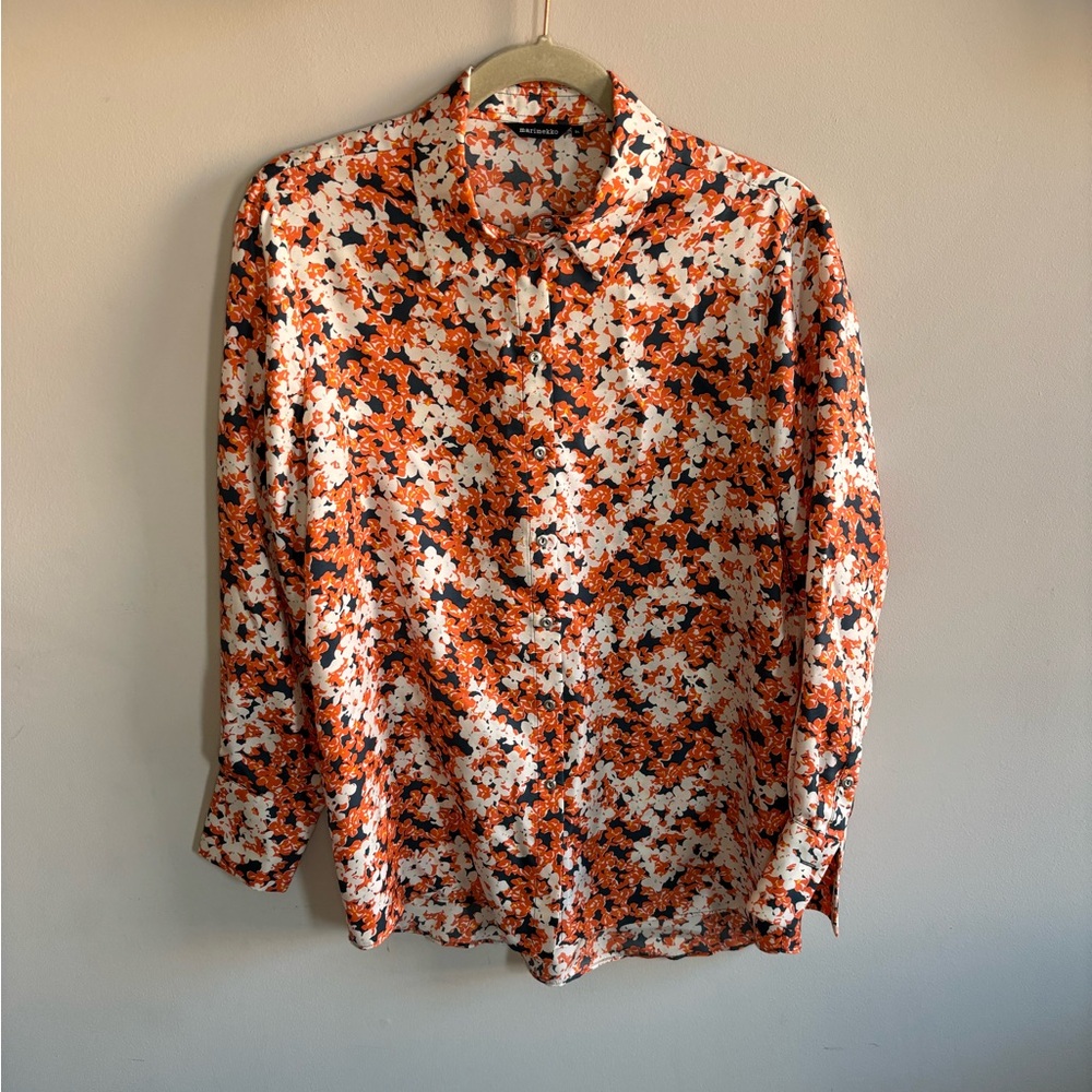 marimekko Orange Floral Button Down Blouse